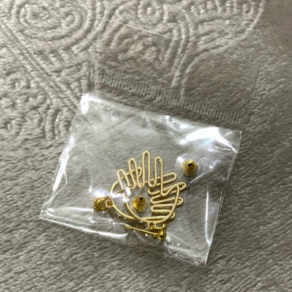 Abstract Hand Gold Metal Dangle Earrings - Picture 4 of 4